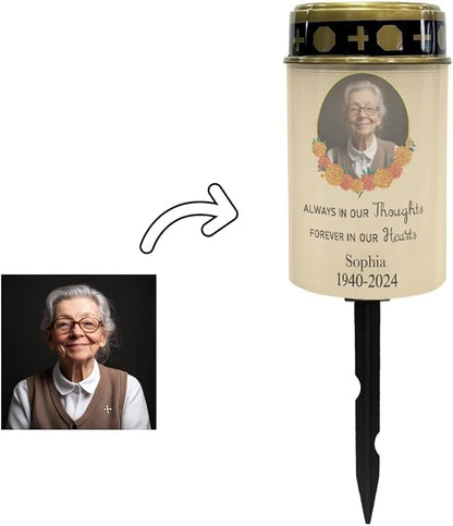 Solar Grave Lights Custom Photos for Commemoration, Personalized Photos Solar Memorial Lights Decor Candle Lamp Solar Power Grave Lights
