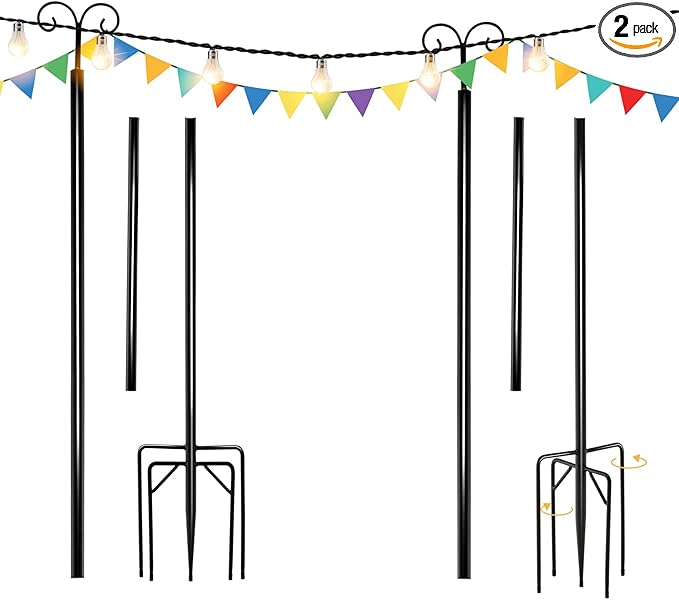 Goplus String Light Pole for Outside, 2 Pack 10ft Outdoor Metal Poles with Hooks for Hanging String Lights, Heavy | Lumora