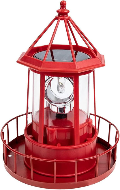 LED Solar Powered Lighthouse,360 Degree Rotating Lamp IP65 Waterproof Statue Solar Garden Lights Rotatable Outdoor Solar Light,Suitable for Patio Fence Garden Courtyards,Lawns Decor (Red)