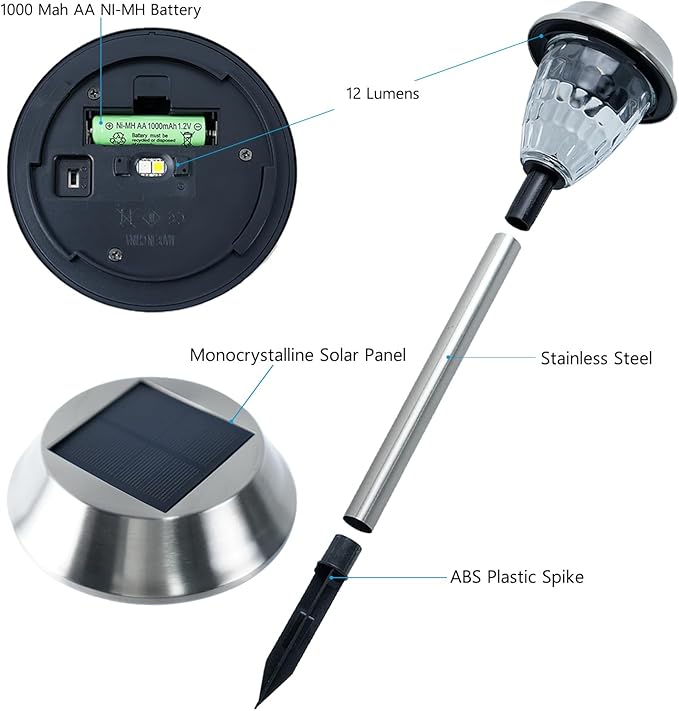 Solar Pathway Lights Outdoor 4 Pack, Glass & Metal Solar Lights with 10 Lumens Brightness, IP65 Waterproof, Warm White & RGB Modes, Decorative Solar Garden Lights for Yard, Walkway, Driveway