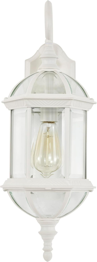 Nuvo Lighting 60/4971 Boxwood One Light Mid-Size One Light Wall Lantern/Arm Up Clear 100 Watt A19 Max. Beveled Glass White Outdoor Fixture, 22-Inches