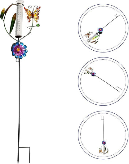 Solar Garden Path Lights Decorative Outdoor Solar Lights Yard Landscape Lighting for Lawn Patio with Butterfly Windmill Rain Gauge Stake