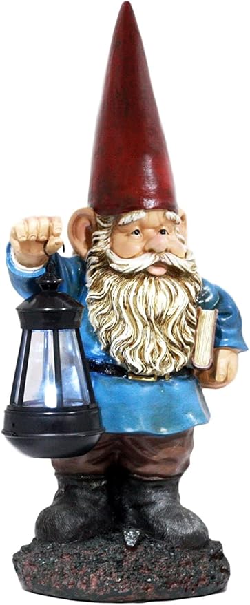 Ebros Gift Whimsical Enchanter Gnome Holding Book of Spells Statue 17.25" H Solar Path LED Light Garden Greeter Figurine Home Decorative Patio Figurine Courtesy Light