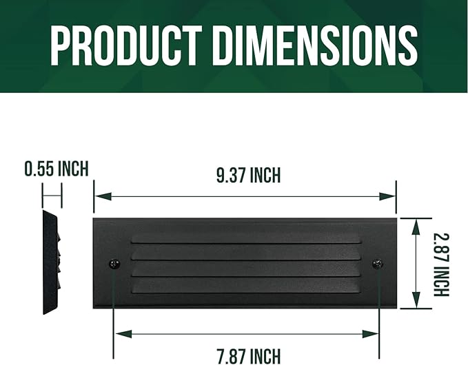 GKOLED Low Voltage LED Step Lights, 4W 12V Surface Mount Light with Horizontal Louvered Faceplate, Steps Decks Pathway Stairs, 2700K IP65, Die-cast Aluminum, Black Powder Coated Finish, 2 Pack