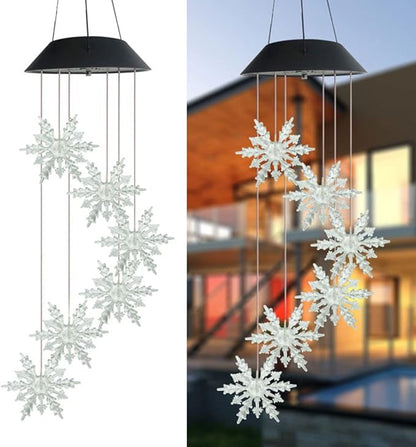 Outdoor Waterproof Solar Snowflake Wind Chime Light 6 LEDs Colorful Snowflake Garden Decorative Light for Walkway Patio Yard Hanging Solar Lights