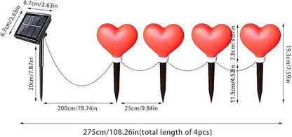 4 Pack Solar Red Heart Stake Lights for Valentines Day Decor, Outdoor Waterproof Heart Shaped Light for Garden Pathway Flowerbed Cemetery Grave Porch Walkway (Red)