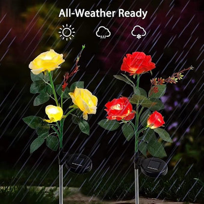 Solar Lights Outdoor Garden Decorations Solar Rose Flower Lights with 6 Rose Flowers Waterproof for Garden Patio Yard Pathway Decorations 7 Colors Changing (2 Pack)