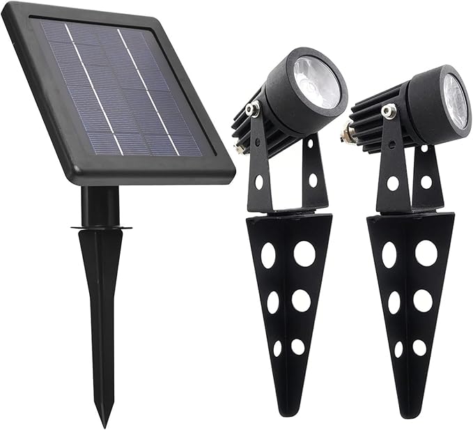 Mini 50X Twin Solar-Powered Flag Pole Light Cast Aluminium Cool White LED Spotlight 60-100 Lumen Per Light Fixture | Lumora