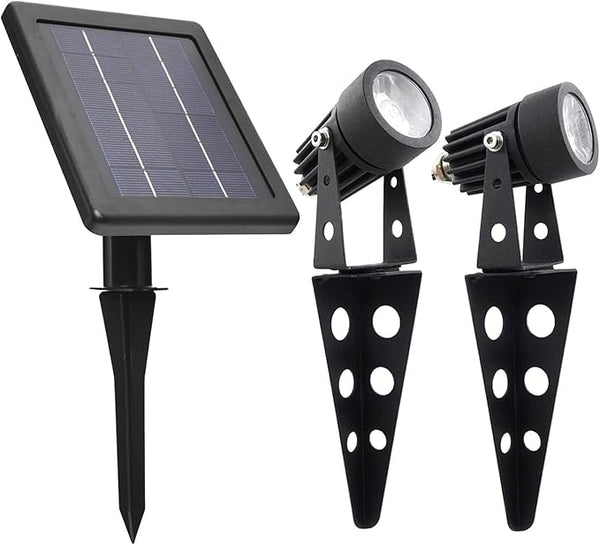 Mini 50X Twin Solar-Powered Flag Pole Light Cast Aluminium Cool White LED Spotlight 60-100 Lumen Per Light Fixture | Lumora