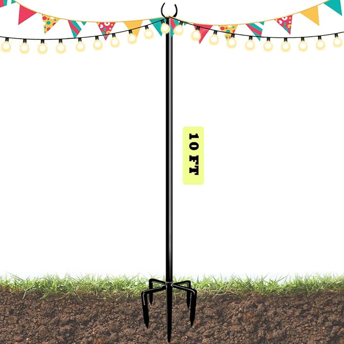 10ft String Light Poles for Outdoors, Outside Light Poles with 5-Prong Base, Suit for Garden, Backyard, Patio | Lumora