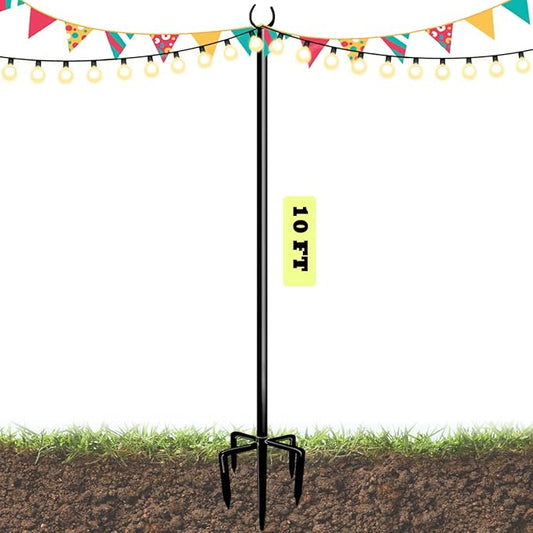 10ft String Light Poles for Outdoors, Outside Light Poles with 5-Prong Base, Suit for Garden, Backyard, Patio, Outdoor Lighting, Matte Black, 1 Pack