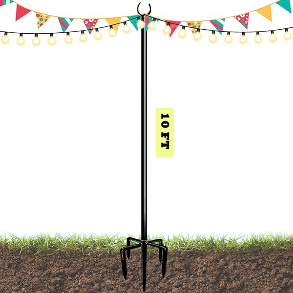 10ft String Light Poles for Outdoors, Outside Light Poles with 5-Prong Base, Suit for Garden, Backyard, Patio | Lumora