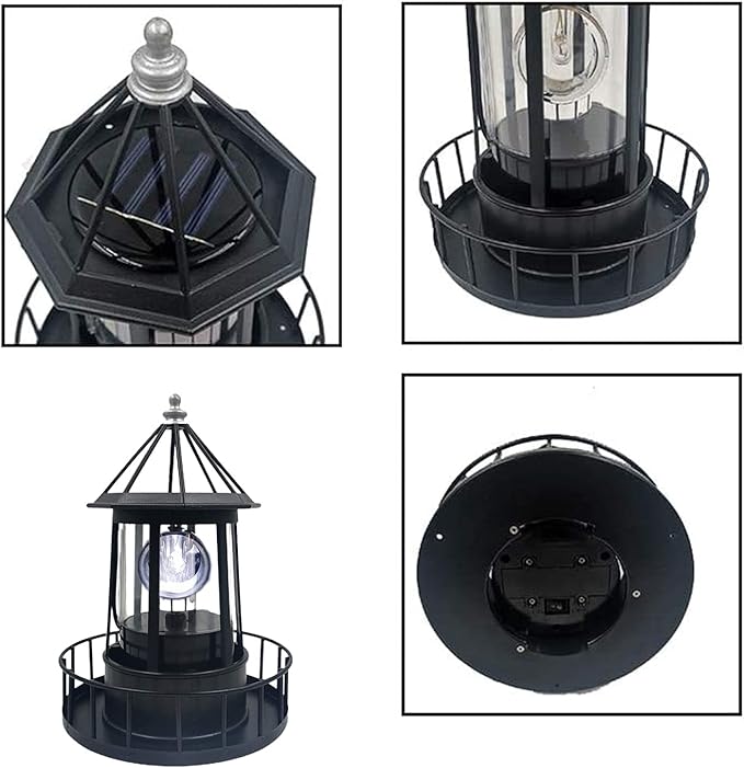 LED Solar Powered Lighthouse, 360 Degree Rotating Lamp Courtyard Decoration Waterproof Garden Smoke Towers Statue Lights for Outdoor Garden Pathway Patio