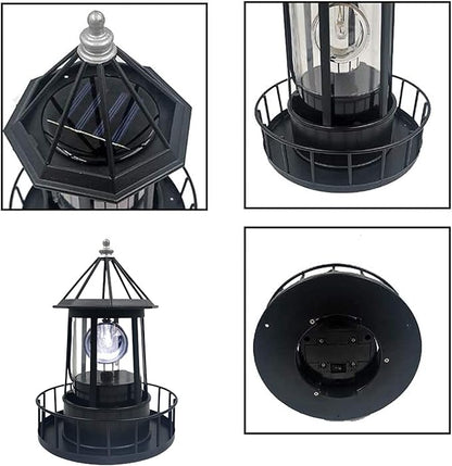 LED Solar Powered Lighthouse, 360 Degree Rotating Lamp Courtyard Decoration Waterproof Garden Smoke Towers Statue Lights for Outdoor Garden Pathway Patio