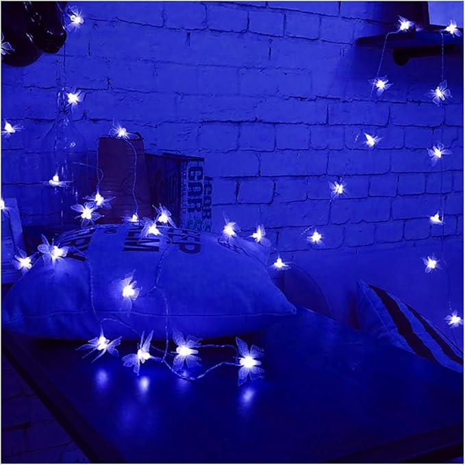 Butterfly String Lights,AMZSTAR Waterproof 20FT 30LED Butterfly Solar Light Outdoor Solar Rope Lights Fairy Light Decorative Garden Lights for Cafe Patio Party Garden Wedding (Blue)