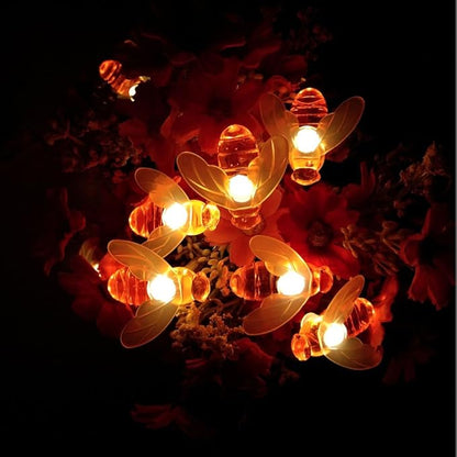 Solar Bee String Lights, 39Ft 100 Led Bee Shape Fairy Solar Operated String Lights for Garden, Patio, Lawn Decoration (Warm White)