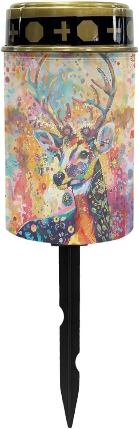 Solar Garden Lights for Cemetery Colorful Watercolor Deer Solar Lights Outdoor Garden, Eternal Lights for Cemetery Grave Decorations