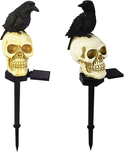 Pathway Lighting, Solar Garden Light for Halloween 6-8 Hours Solar Powered LED Crow Skull Solar Lights Ground Plug-in Pathway Solar Lights for Lawn, Backyard Look Left
