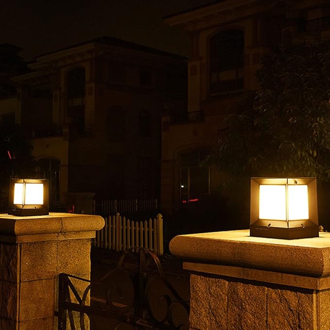 Modern Solar Pathway Lights Minimalist Minimalist Pillar Lamp Fixture with Square Acrylic Shade Garden Solar Lamp | Lumora