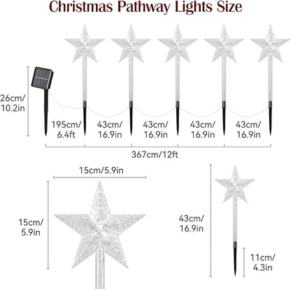 Luxspire Christmas Pathway Lights Outdoor, 5 Pack Solar Walkway Light Waterproof & Auto On/Off, Outdoor Christmas Decorations for Holiday Garden Patio Lawn Yard, Star + Colorful Light