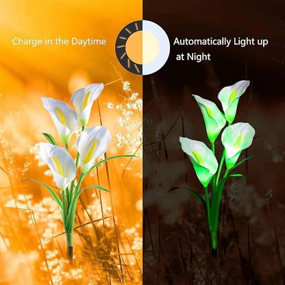 Solar Calla Flowers Garden Lights Outdoor Decorations LED Solar Lights Garden Decorative for Patio Yard Backyard Path Garden Decor Gardening Gifts, 2 Packs