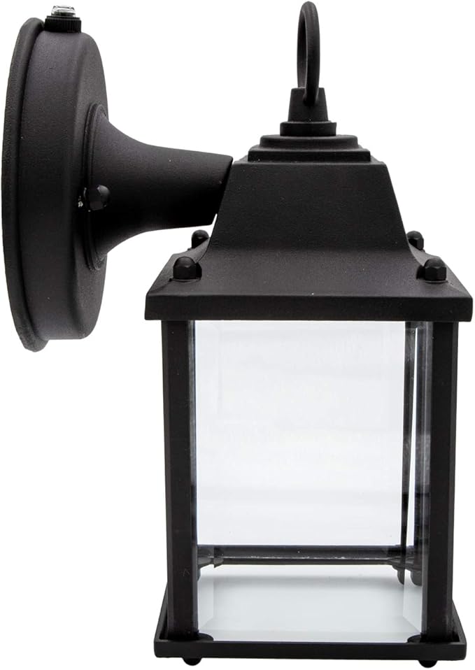Maxxima LED Porch Lantern Outdoor Wall Light - Features Clear Glass, 3000K Warm White, 650 Lumens, Dusk to Dawn Photocell Light Sensor, Patio or Porch Sconce Fixture for Exterior Lighting - Black
