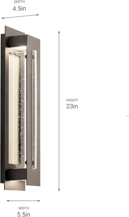 Kichler River Path 23" LED Outdoor Wall Light in Olde Bronze®, 1-Light Contemporary Exterior Wall Sconce with Clear Seeded Glass, 3000K, (23" H x 5.5" W), 49946OZLED