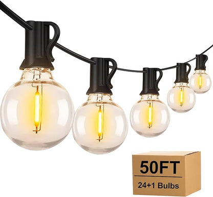 Outdoor String Lights with G40 Clear Globe Bulbs, Black Cord, Waterproof LED Edison Filament Decorative Lighting for Patio, Garden, Backyard (G40 Bulbs, 50FT)