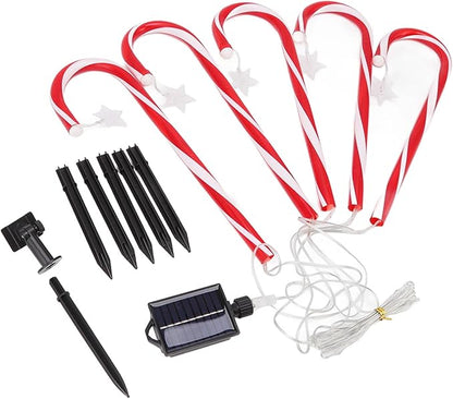 Xmas Candy Cane Lights Solar Pathway Markers 8 Modes 500mAh Battery for Outdoor Decor
