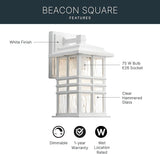 Kichler Beacon Square 12" Outdoor Wall Light in White, 1-Light Exterior Wall Sconce with Clear Hammered Glass, (12" | Lumora