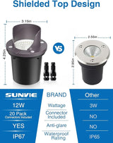 SUNVIE 12 Pack Low Voltage Landscape Lighting 12W LED Outdoor In-Ground Waterproof Shielded Well Lights Warm White | Lumora