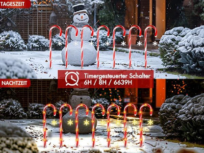 HELESIN 12 Piece Light Chain Candy Cane, LED Candy Stick Christmas Lighting Outdoor with Sparkling Snowflake, 12 Lighting Modes Candy Sticks Christmas Decor for Lawn, Terrace, Gifts