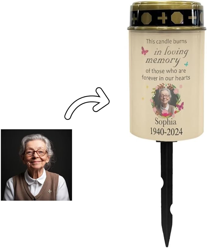 Custom Photo Solar Power Candles for Grave Cemetery Decor, Personalized Photo Solar Grave Lights for Commemoration