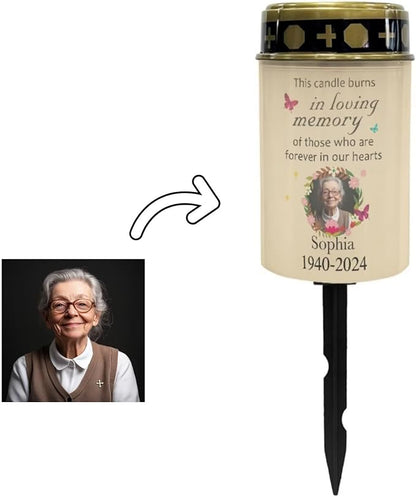 Custom Photo Solar Power Candles for Grave Cemetery Decor, Personalized Photo Solar Grave Lights for Commemoration
