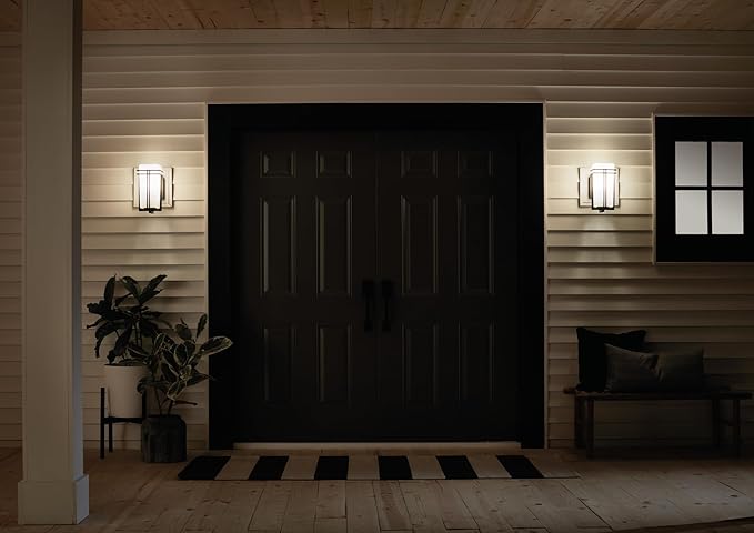 Kichler Tremillo 11.75" Outdoor Wall Lightin Black, 1-Light Exterior Wall Sconce Porch Light with Satin Etched | Lumora