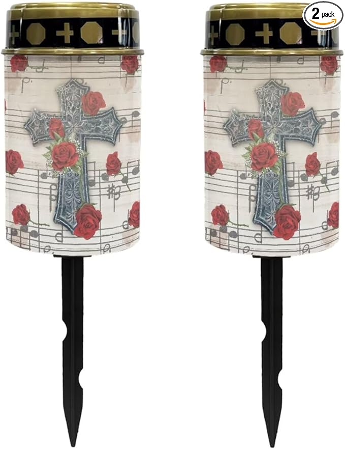 Poceacles Cross Solar Lights - Outdoor Stake Lights with Solar Powered Grave Candles, Red - Garden Figurine Light | Lumora