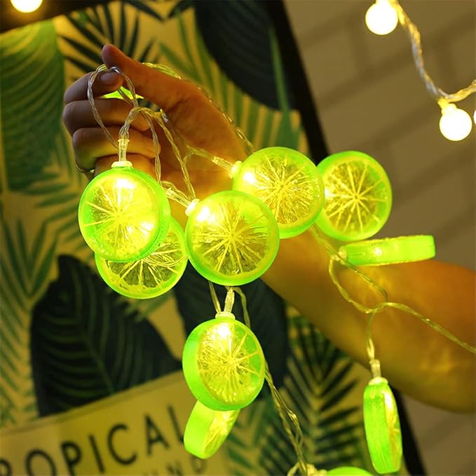 Fruit String Lights Battery Powered Indoor Outdoor Lighting Lamp Strawberry/Grape/Watermelon/Lemon/Banana for Wedding Home Birthday Garden Yard Patio Party Decorations (Green Lemon)