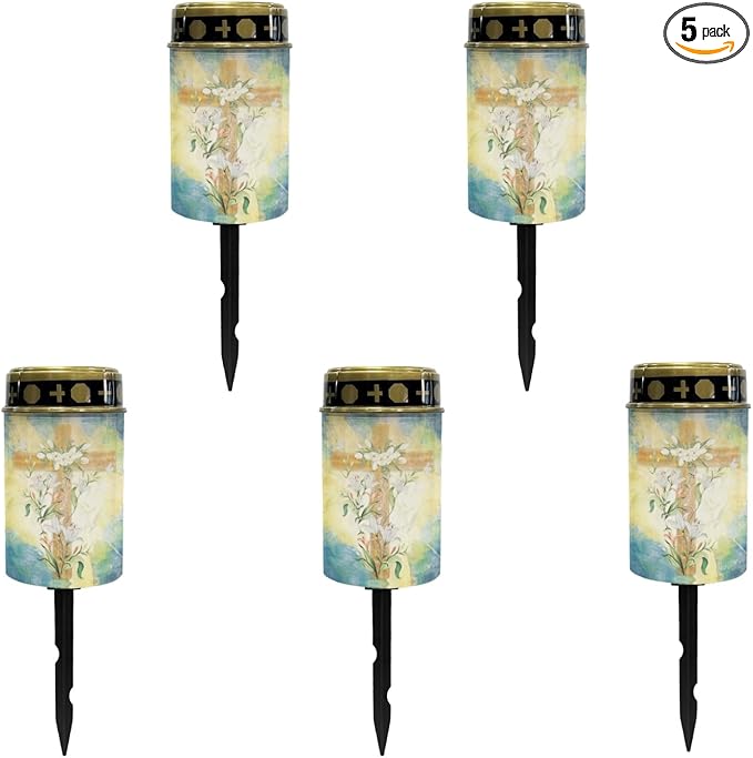 Cross Floral Cemetery Lights - Solar Garden Pathway Lights, Outdoor Waterproof, Warm White