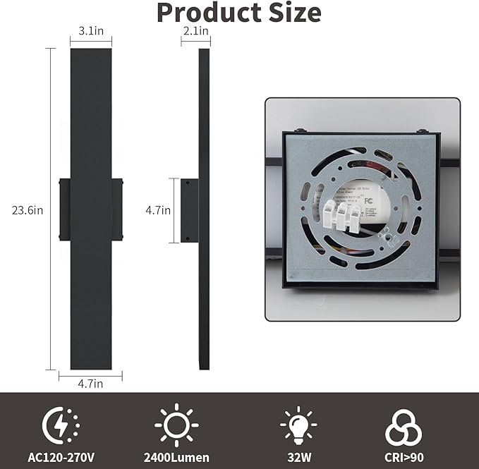 2 Pack LED Modern Outdoor Wall Lights Dimmable 3-Color Temperature 31.5in Exterior Lighting Fixtures IP65 | Lumora