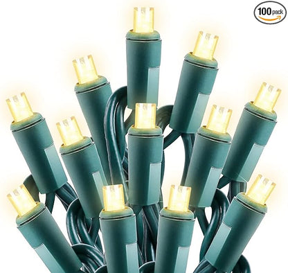 50ft 100 Counts Warm White Christmas Lights - White Christmas Lights Commercial Grade Outdoor Waterproof, Soft White Christmas Lights Indoor 5mm Wide Angle Green Wire, IP:65, UL