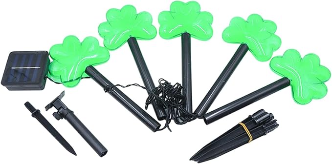 St Patricks Day Outdoor Lights - Lucky Sign Outdoor Lights Decorations, Shamrocks Stake Led Solar Lights | Yard Art | Lumora