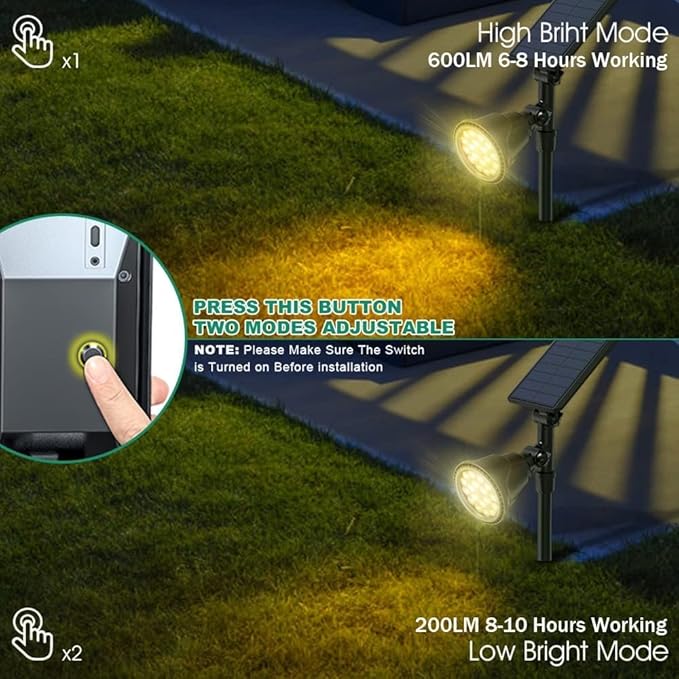 Solar Spotlights, 18 LED Solar Lights Outdoor Waterproof, 2 Mode Soft Warm White Landscape Lighting Auto On/Off | Lumora