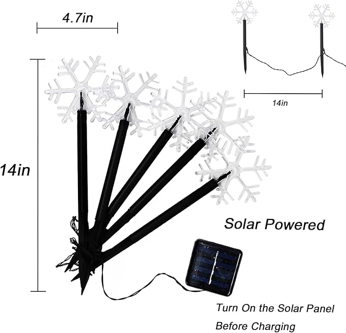 5 Pack Solar Christmas Snowflake Pathway Lights 6.3 Ft Total Outdoor Waterproof Landscape Lights Christmas Decorations for Pathway Garden Walkway Yard Lawn Patio (Warm White)