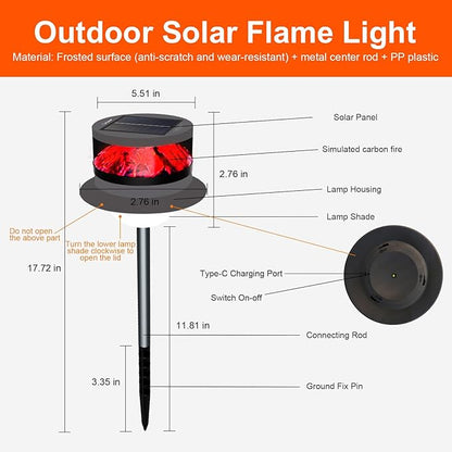 Solar Garden Lawn Stake Light, Waterproof Realistic Charcoal Fire, Solar Powered LED for Outdoor Garden, Decorative Landscape Lighting for Path, Modern Unique Style USB Rechargeable Solar Lights