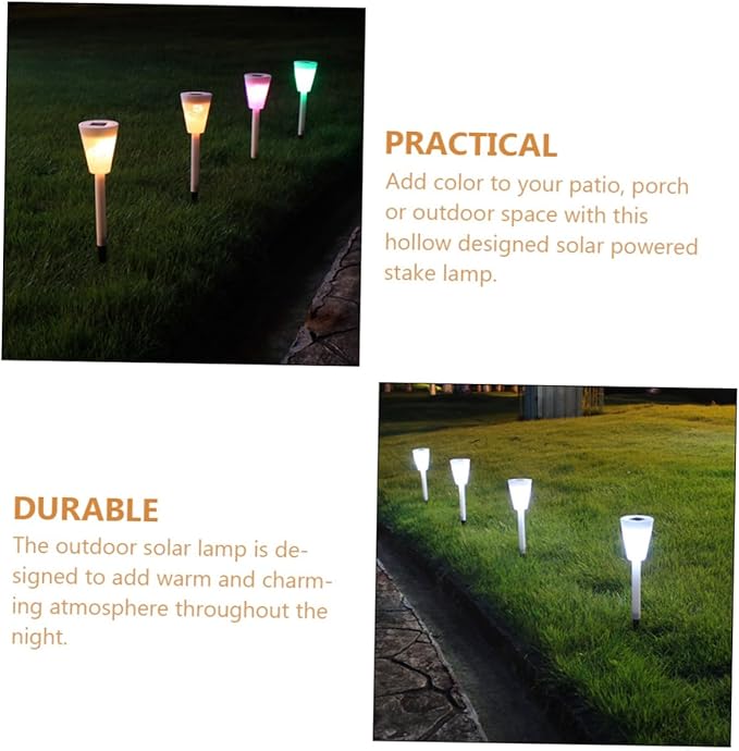 DOITOOL 4pcs Garden Solar Stake Lamp Outdoor Solar Light Hollow for Pathway Courtyard and Patio Decor Warm Atmosphere Lighting