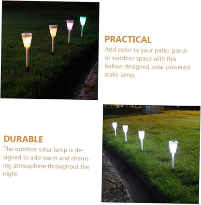 DOITOOL 4pcs Garden Solar Stake Lamp Outdoor Solar Light Hollow for Pathway Courtyard and Patio Decor Warm Atmosphere Lighting