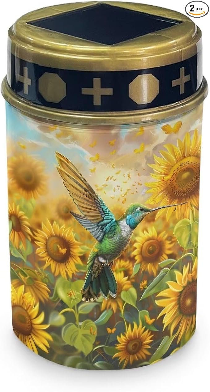 HUGS IDEA Sunflower Hummingbird Solar-Powered Grave Lights Waterproof Garden Pathway Lighting for Yard & Patio Angel Garden Ornaments Solarlampe FüR Grab Wasserdicht