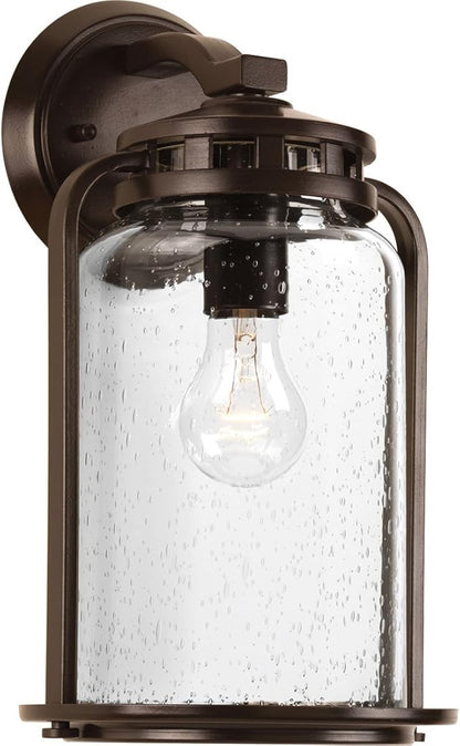 Progress Lighting Botta Collection 1-Light Clear Seeded Glass Farmhouse Outdoor Large Wall Lantern Light Antique Bronze