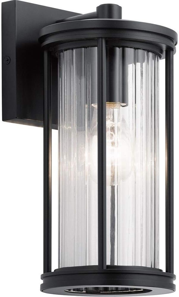 Kichler Barras 11.5" 1 Light Outdoor Wall Light with Clear Ribbed Glass in Black | Lumora