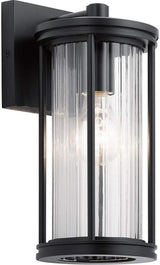 Kichler Barras 11.5" 1 Light Outdoor Wall Light with Clear Ribbed Glass in Black | Lumora